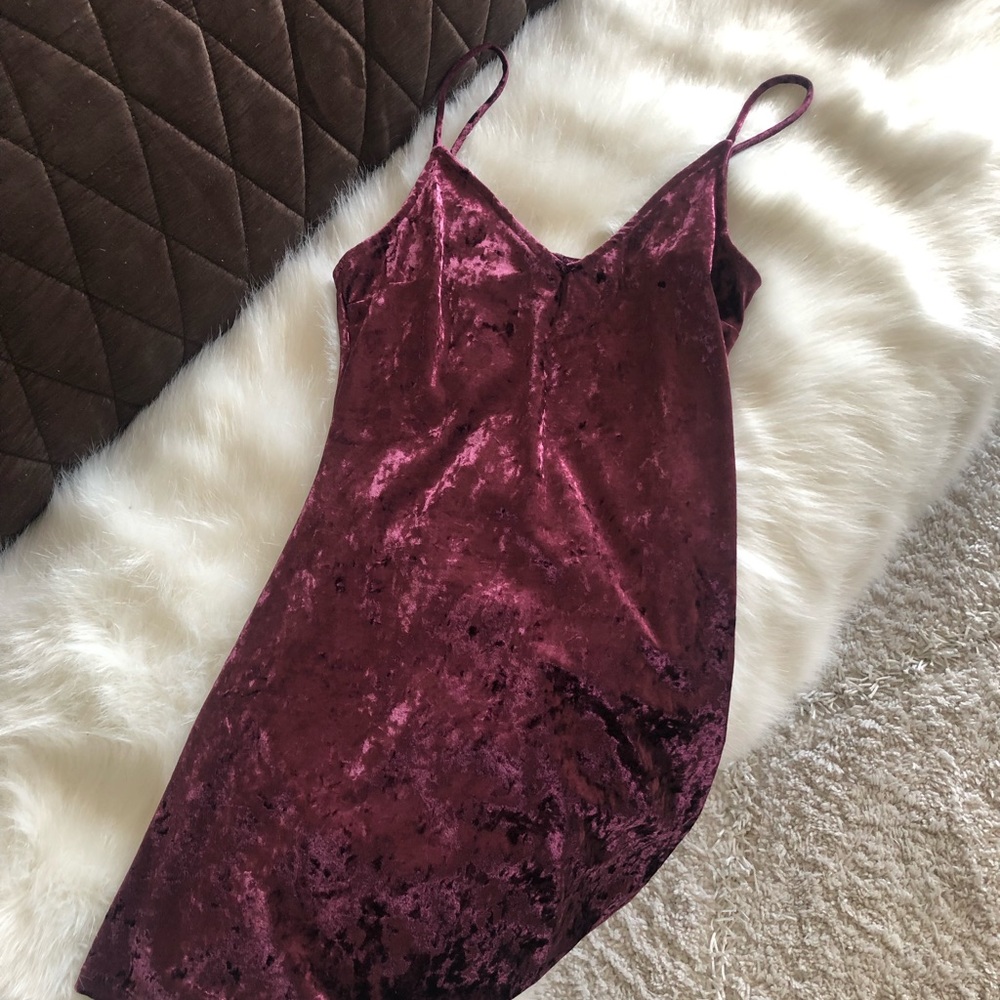 Red velvet mini dress